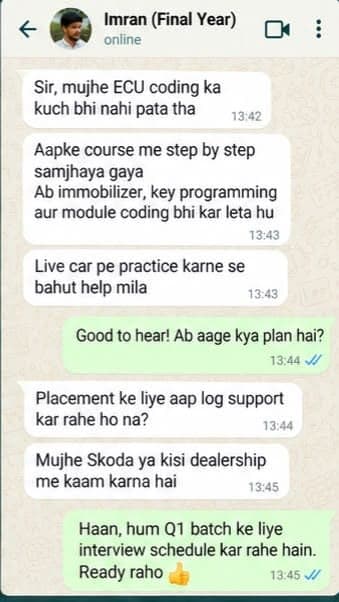 WhatsApp message from Imran, Final year student