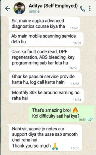 WhatsApp message from Aditya, Self employed